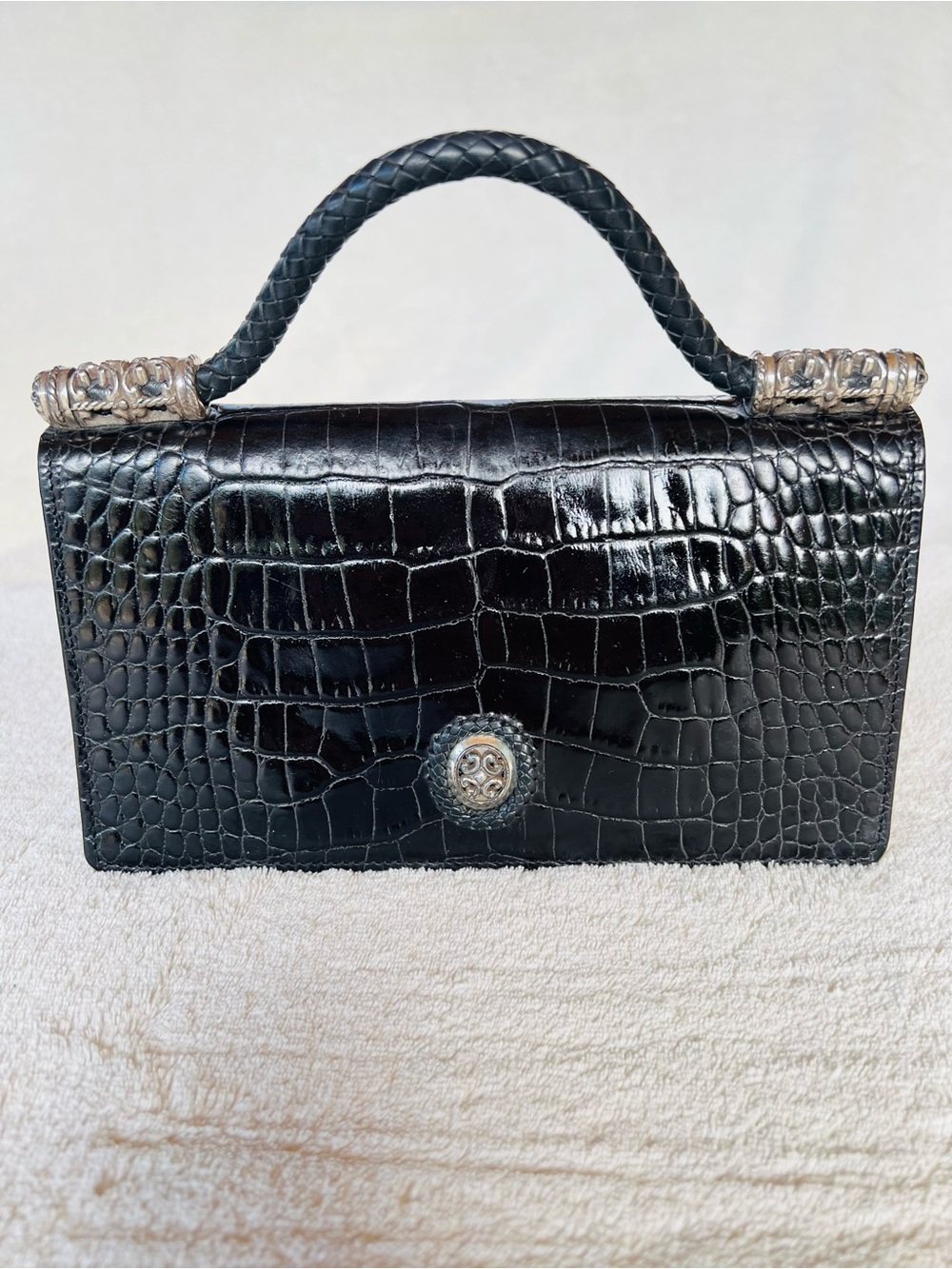 Vintage Brighton Black Croc-Embossed Leather Small Handbag